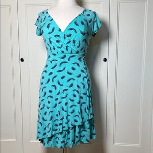 Torrid Faux Wrap Teal Feather Dress